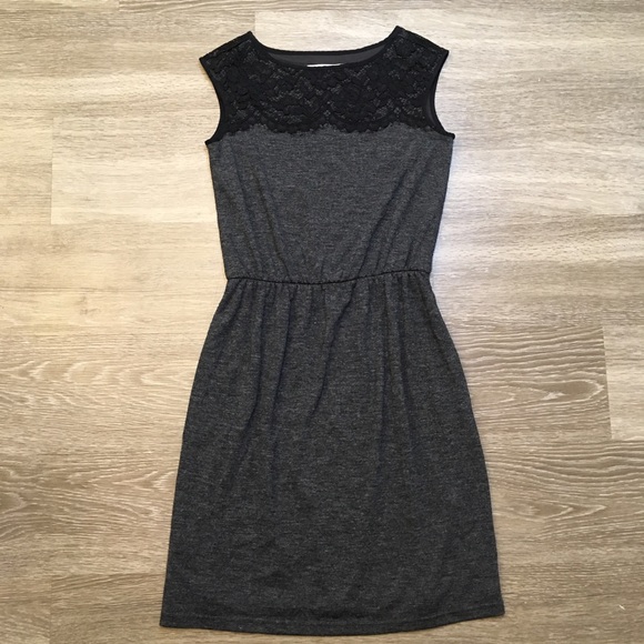 ☀️LOFT // Charcoal Lace Trim Casual Dress - Picture 1 of 5